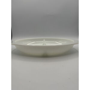 Vintage Pyrex 1063 Divided Casserole Dish 1.5 Qt Milk Glass White USA